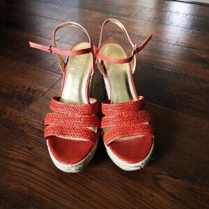 Ivanka Trump Haspia Espadrilles Leather Wedge Sandals Orange Size 9.5M